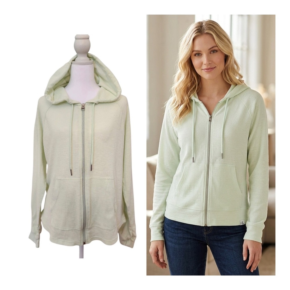 Calvin Klein Hoodie Active Performance Mint Green Waffle Knit Zip Up Size Large